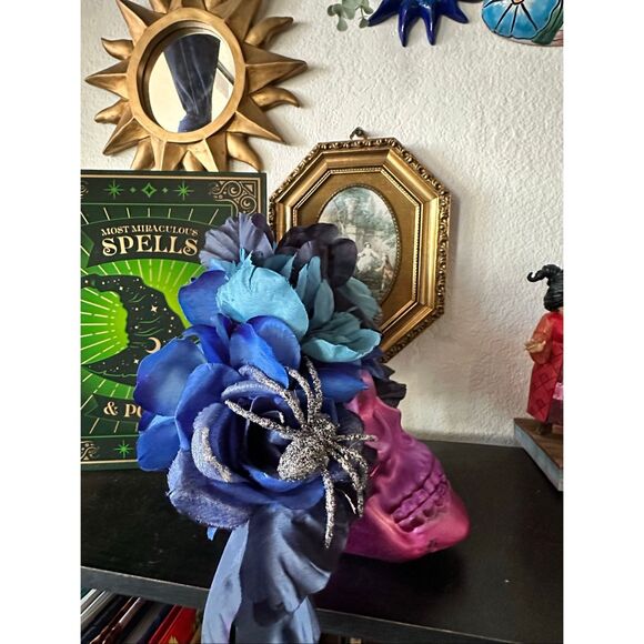 Handmade day of the dead blue headpiece BLUE FLORAL Dia de los muertos - Picture 2 of 4